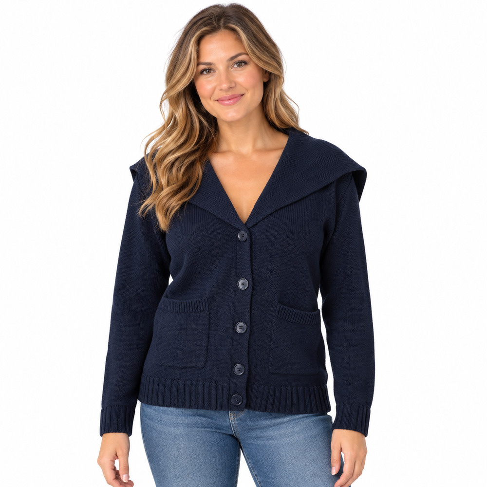 Joie Navy Blue Thick 100% Cotton Cardigan Sweater Sailor Nautical Coastal sz M